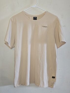 G Star Raw Slim Fit T Shirt Men's Size XXL Beige Stretch Cotton Logo Minimal